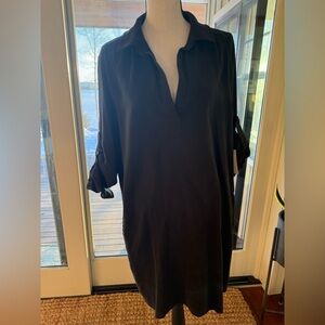 bella dahl black shift dress with 3/4 sleeves & v back. NBW w/tags!